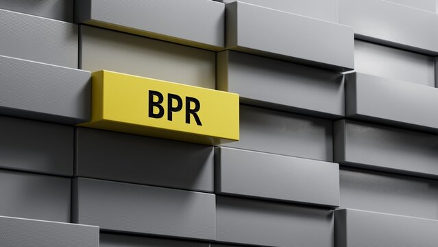 BPR - Business process reengineering - acronym on metal blocks. BPR , acronym on metal blocks.Business Concept.3D rendering.