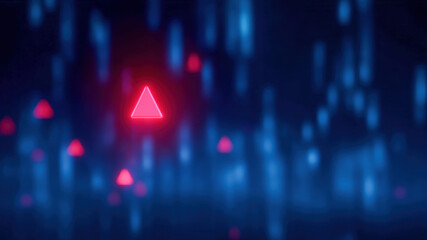 Glowing triangle neon red blue bokeh digital grid abstract background cyber glow technology pulses in cyberspace as information flows like datum in dreamy tunnel
