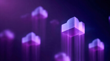 Cloud purple neon glow data network abstract digital technology cyberspace enchant calm scene where information flows as datum in motion under soft light