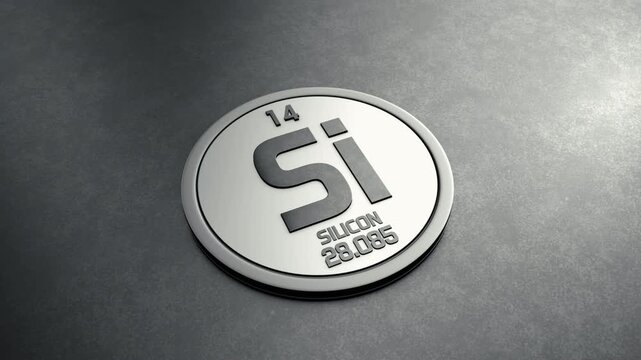 Silicon Element from Periodic Table Round Shiny Metallic Icon
