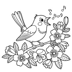 Fototapeta premium Melodious Bloom: A charming songbird perched on a blossoming branch, its cheerful melody filling the air, celebrating the arrival of spring and the beauty of nature.