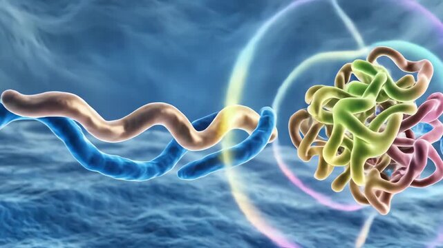 DNA transcription, with RNA polymerase glowing as it opens a small section of the double helix. Nucleotides drift into place like luminous building blocks, forming a growing RNA strand