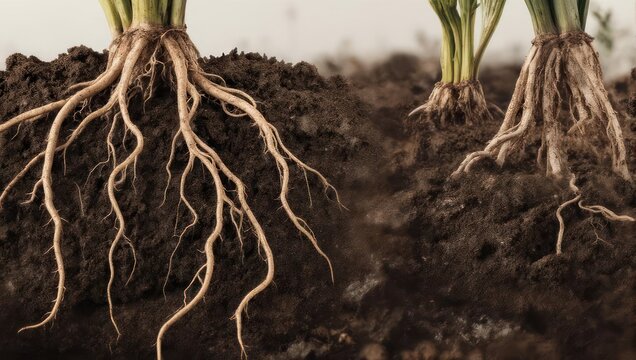 Exposed Plant Roots in Soil - A Close-Up View of Natures Foundation.