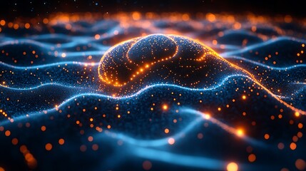 Abstract Digital Waveform with Glowing Particles and Energy Flow.
