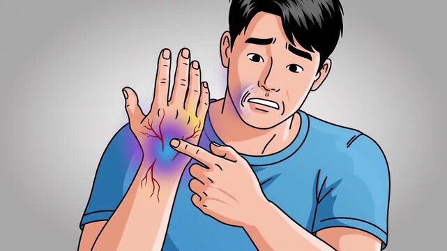 Depiction Of Aching Palm, Shows Pain Infliction And Emotional Reactions To Discomfort