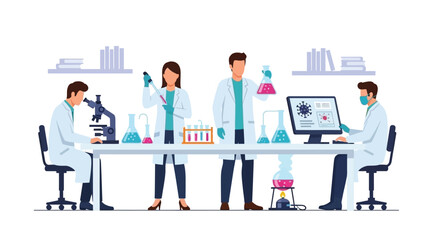 Team of scientists collaborating in a modern research laboratory setting