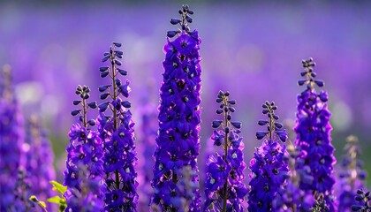 Close-up of vibrant purple flowers blooming in a sunny field
