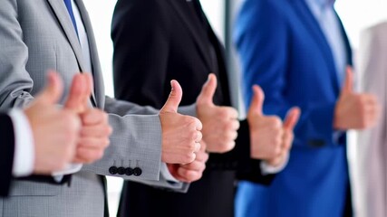 A row of people in suits, all giving a thumbs up gesture, demonstrating approval