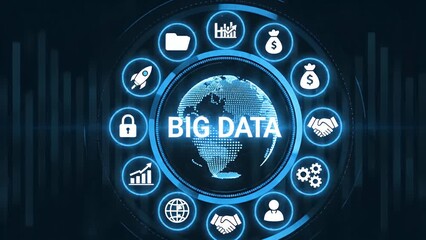 A digital visualization representing big data processing, global networking, and business analytics concepts - Powered by Adobe