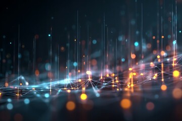 double exposure abstract business strategy overlay with neon data matrix, glowing tech lines