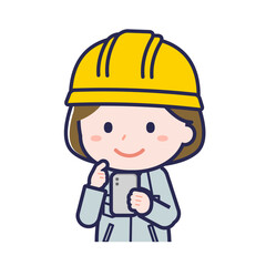 スマートフォンを使う「工事作業員」の女性