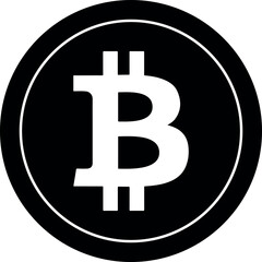 A black and white illustration of the bitcoin symbol inside of a circle shape on a white background