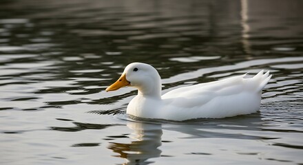 Obraz premium White Duck Swimming Gracefully on Calm Water Surface.