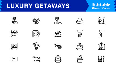 Luxury Travel and Holiday Essentials – Professional Line Icon Collection Featuring Modern, Minimal, and Editable Vector Symbols for Premium Getaway Themes