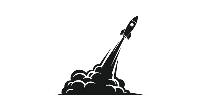 Rocket launching into the sky leaving a trail of smoke, symbolizing ambition and progress.