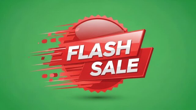 Dynamic red 'Flash Sale' graphic with motion blur effect on a vibrant green background, symbolizing urgency and excitement for discounts.