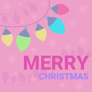 Brightly colored lights hanging against pink background, adding cheerful touch for holiday season. Text wishing everyone Merry Christmas, enhancing festive atmosphere