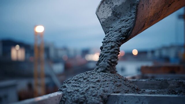 Sand pouring from industrial hopper at dusk