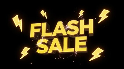 Dynamic 3D text "FLASH SALE" illuminated with lightning and sparks, conveying urgency and excitement for retail promotions.