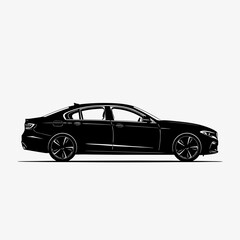 Fototapeta premium Sleek Black Sedan Car Illustration, Modern Automotive Design, Elegant Four-Door Vehicle Silhouette