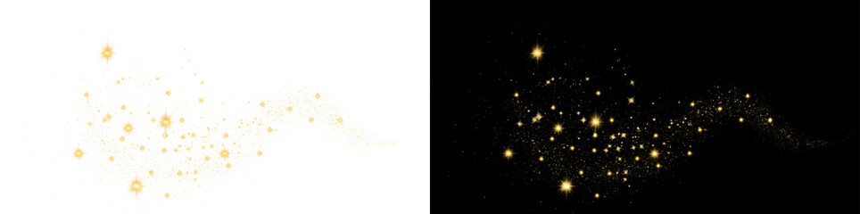 Obraz premium Golden Glitter Sparkle Shimmer Texture Golden Glittering Light on Black A single trail of sparkling gold glitter on a black background, with the trail transforming into an elegant