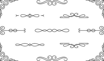 Fototapeta premium Black decorative flourishes and dividers on white background