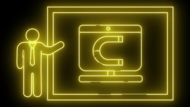 Neon illustration of digital marketing concept with magnet on screen