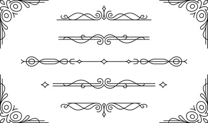 Black ornamental dividers and corner elements on white background