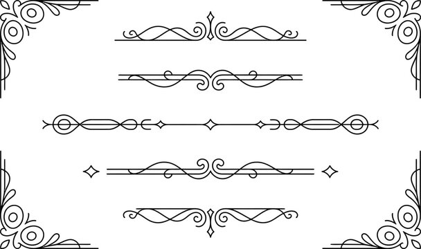 Black ornamental dividers and corner elements on white background