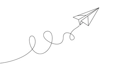 A paper airplane soaring through the air with a dynamic curved trajectory, evoking feelings of freedom and adventure with isolated on white background.