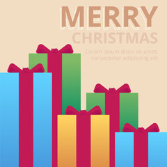 Colorful Christmas presents stacked in cheerful display. Gifts creating festive atmosphere perfect for holiday season. Bright xmas background