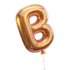Festive rose gold balloon letter B for celebration. Shiny, metallic alphabet character isolated transparency background feeling joyous