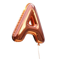 Festive rose gold metallic foil balloon letter alphabet font. shiny, happy 3D character for party, celebration, or birthday event