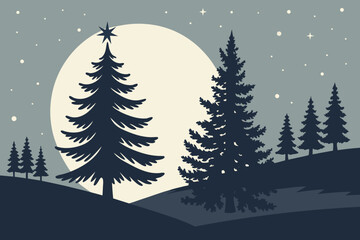 Fototapeta premium Christmas Night Landscape with Glowing Tree Vector 