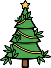 Cartoon Christmas Tree with Star and Garland.
