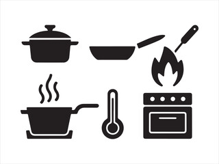 Set of outline icons related to cooking, kitchen. Linear icon collection. Cooking icon set. Outline Icon Collection Vector illustration