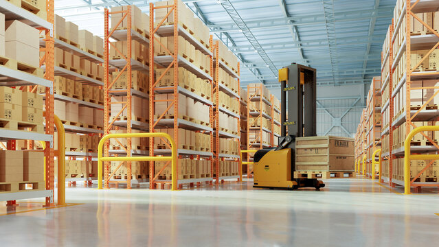 State-of-the-art industrial storage facility showcasing robotics technology in the supply chain, emphasizing distribution, automation, and the future of smart warehousing- 3D rendering