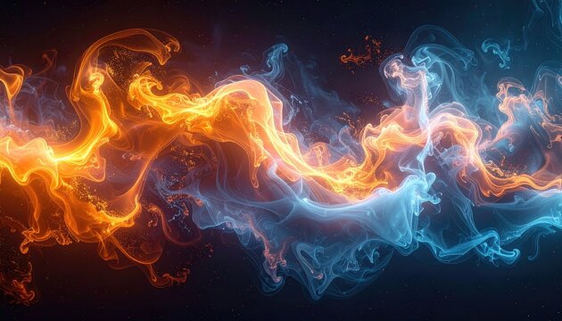 Swirling fire and ice wisps merge