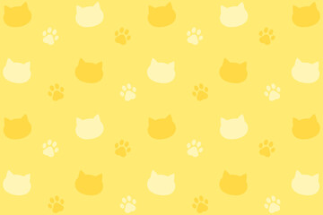 猫柄の背景イラスト（イエロー）  © Mina3