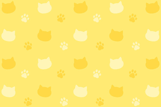 猫柄の背景イラスト（イエロー）	