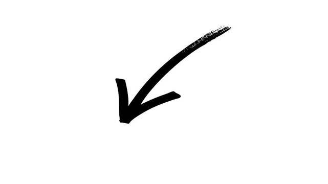 Bold black brush stroke downward arrow animation. Dynamic paint swipe graphic element for emphasizing movement, transition, or directional flow.

