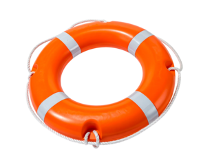 Bright Orange Lifebuoy Ring with White Rope Detail