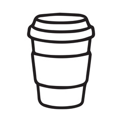A clean and simple vector graphic depicts a takeaway coffee cup with a tidy lid and subtle accents, representing a warm portable drink in a modern, minimal, and visually calming design.