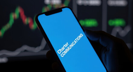 A hand holds a phone displaying a financial chart against a dark background, indicative of stock market analysis and investment trends.