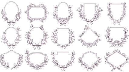 Collection of Elegant Floral Oval and Rectangular Frames with Bows and Butterflies