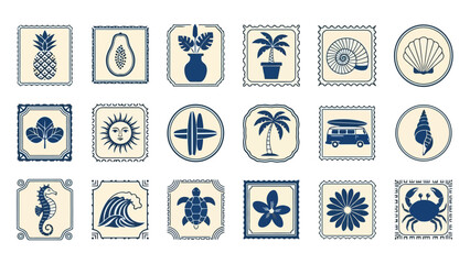 Set of Vintage Tropical Summer Icons and Symbols in Flat Design