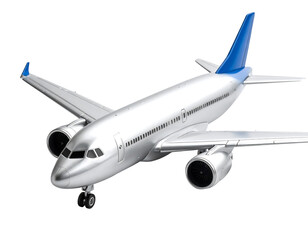 Obraz premium Sleek Metallic Airplane Model with Blue Tail Fins