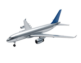 Obraz premium Sleek Metallic Airplane Model with Blue Tail Fins