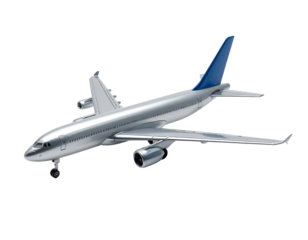 Sleek Metallic Airplane Model with Blue Tail Fins
