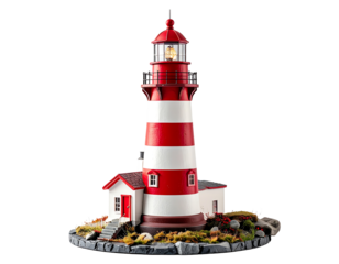 Miniature Model of a Striped Red and White Lighthouse